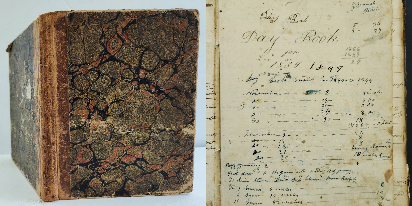 1834 antique JOURNAL DIARY paris me E A HUBBARD farm business weather 