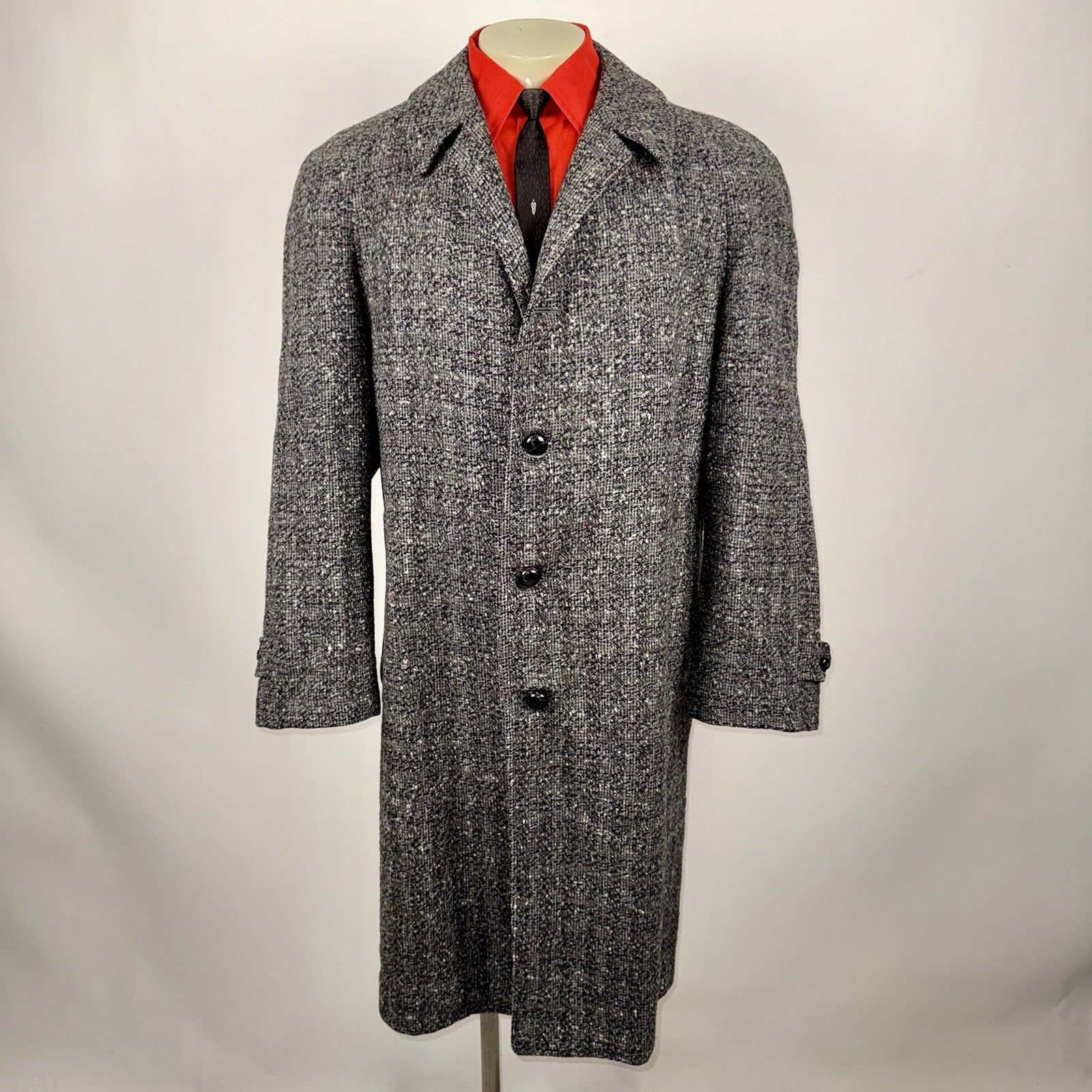 Vtg 50s 60s Gentry Penneys Trench Overcoat Jacket Coat Wool Flecked Mens Large