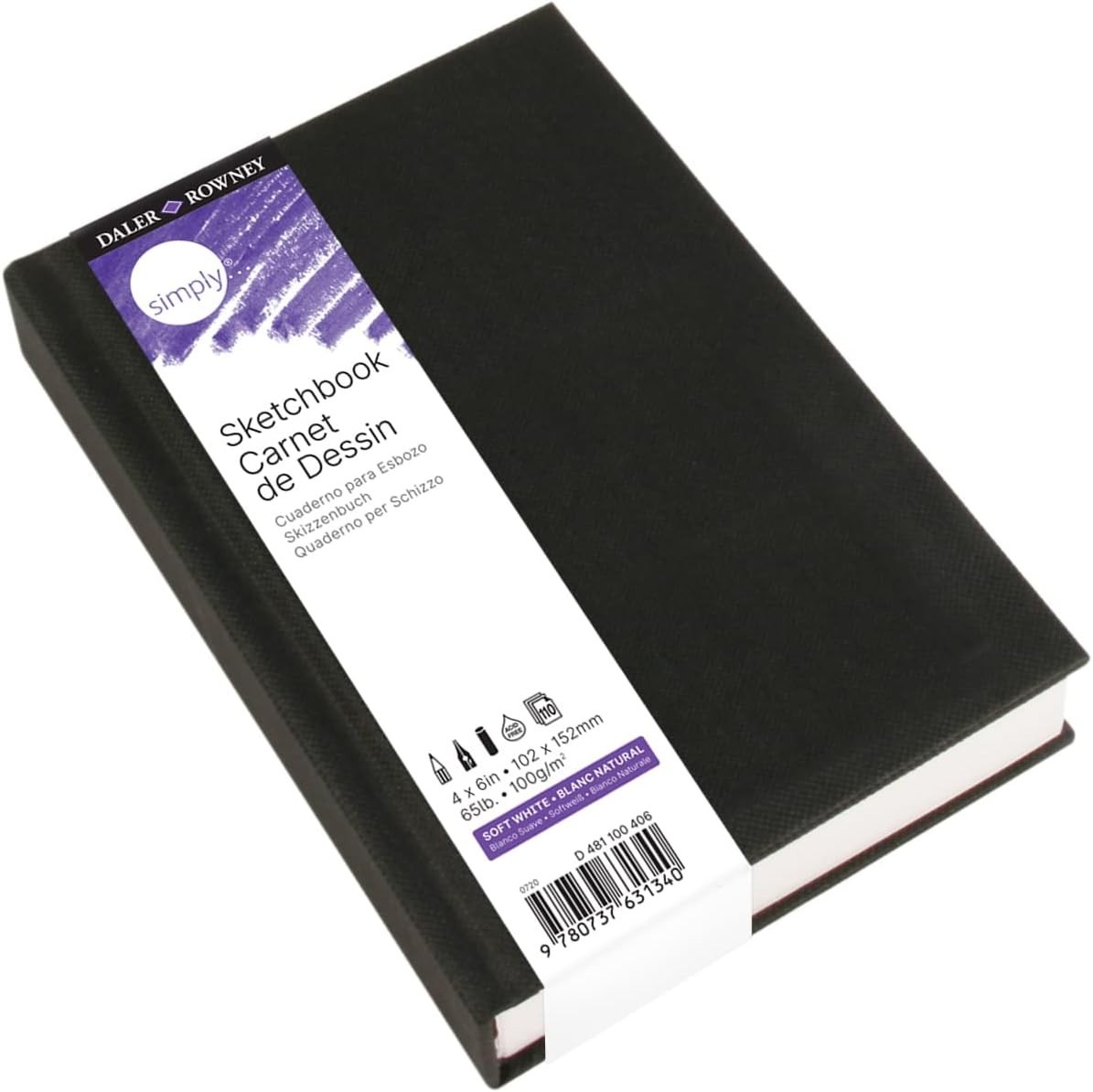 Daler-Rowney Simply Sketchbook - 4in x 6in Hardbound Sketchbook - 110-Page Black