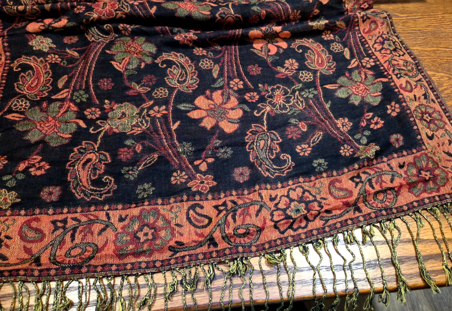 Vtg Pashmina Fringed Large Scarf/Sari-Cashmere/Silk  75\