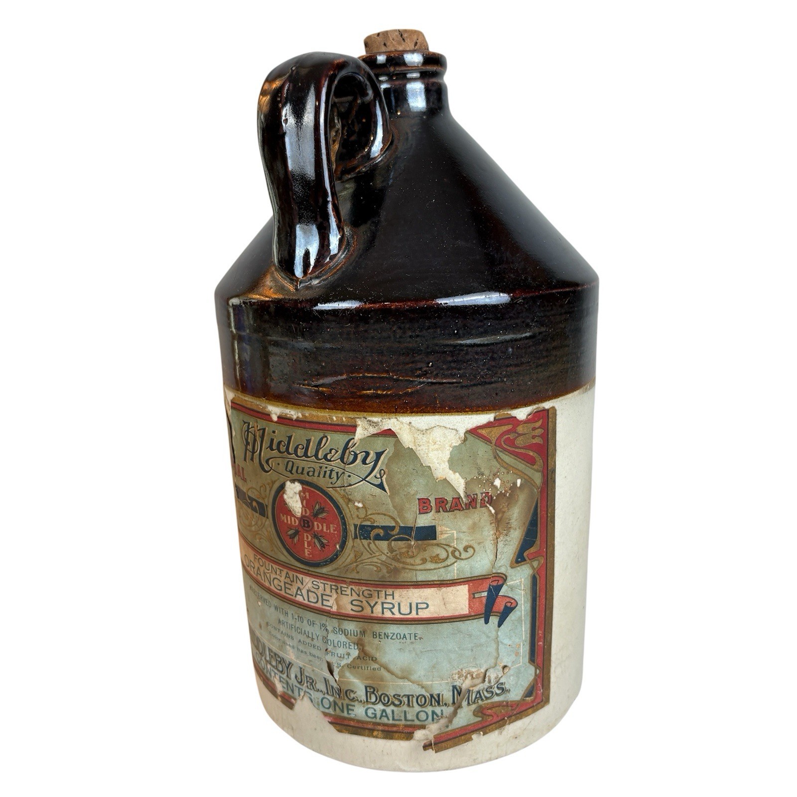 1-Gallon Jug Crock Stoneware w Label Middleby Fountain Syrup 12” Vintage Antique 1-Gallon Jug Crock Stoneware w Label Middleby Fountain Syrup 12” Vintage Antique