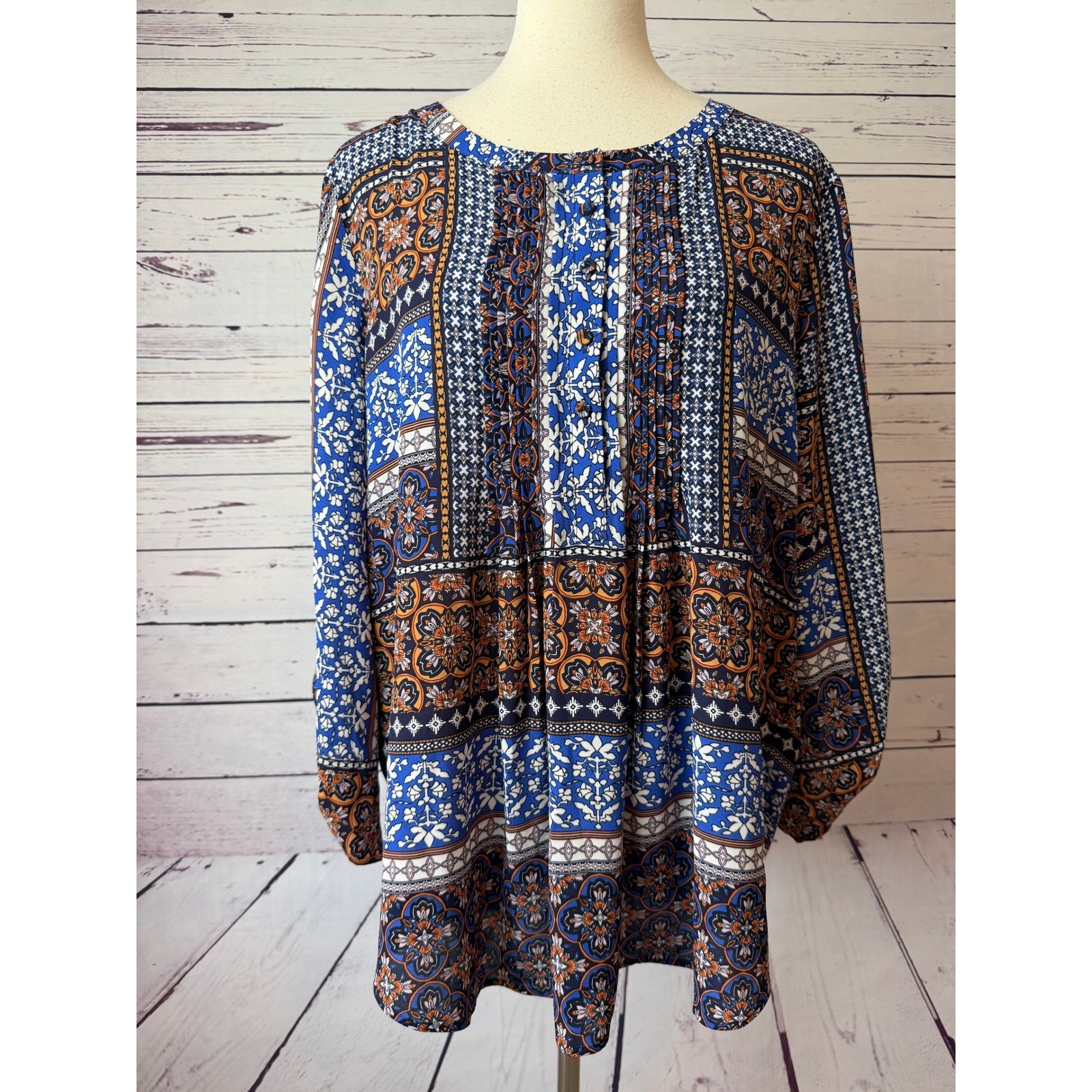Daniel Rainn Bilson Pleat Detail Top XXL NWT Paisley Boho Blouse Peasant 2XL