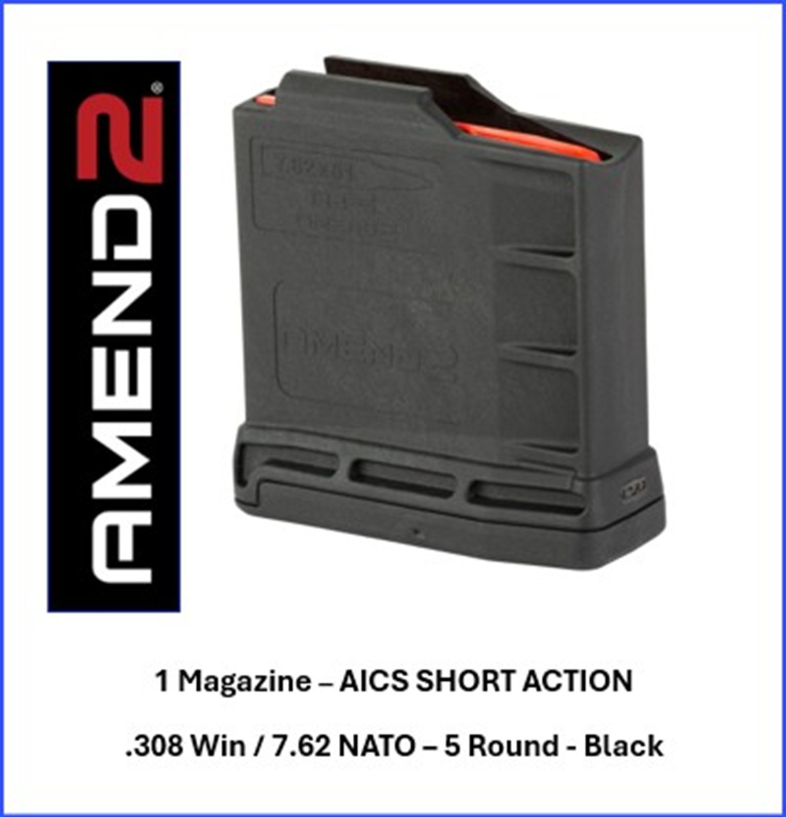 AICS Amend2 Magazine 308 Winchester 5 Round Fits Bolt Action AICS Pattern Rifles