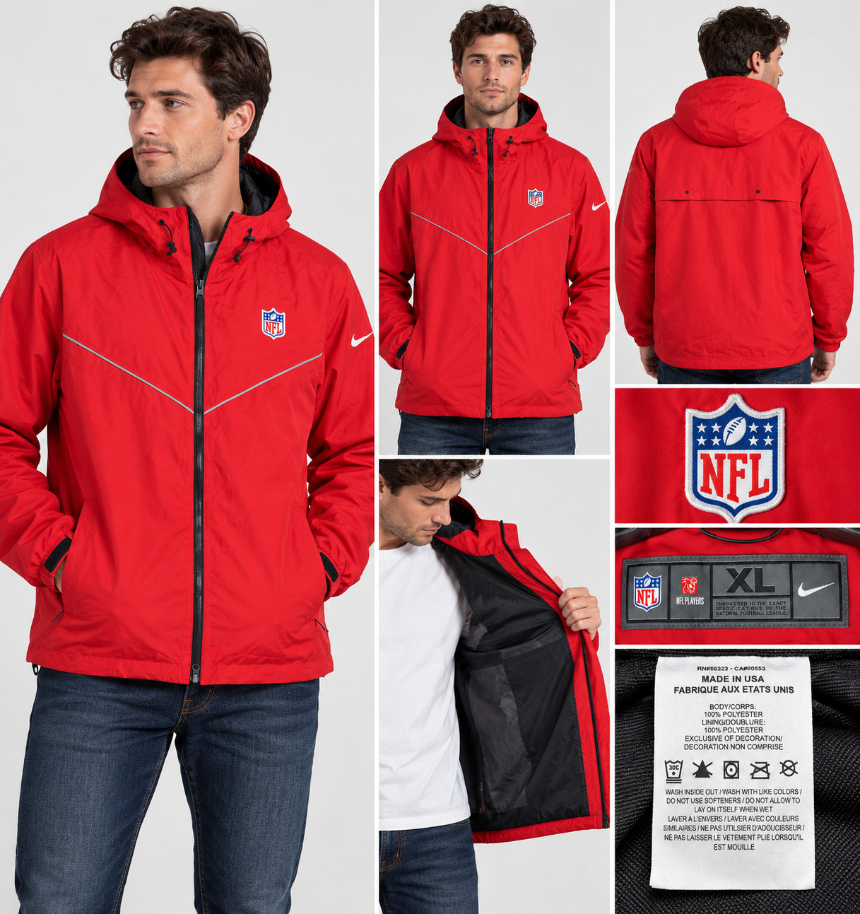 Nike NFL Players On Field Jacket Mens XL Red Hooded Sideline Storm Fit USA NWOT