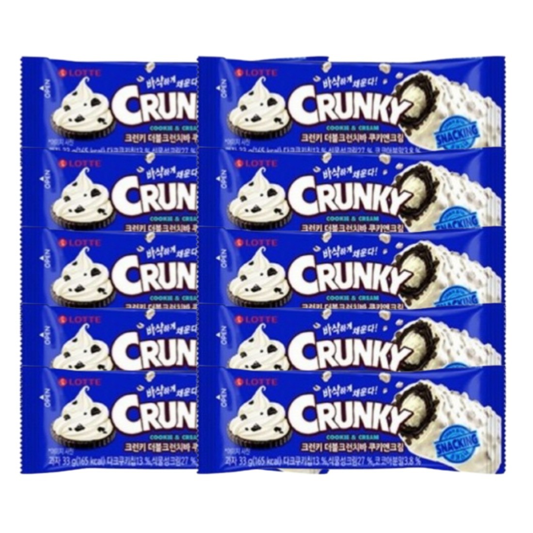 Lotte Best Popular Korean Crunky chocolate bar Cookie & Cream 33g 10ea K-Snack