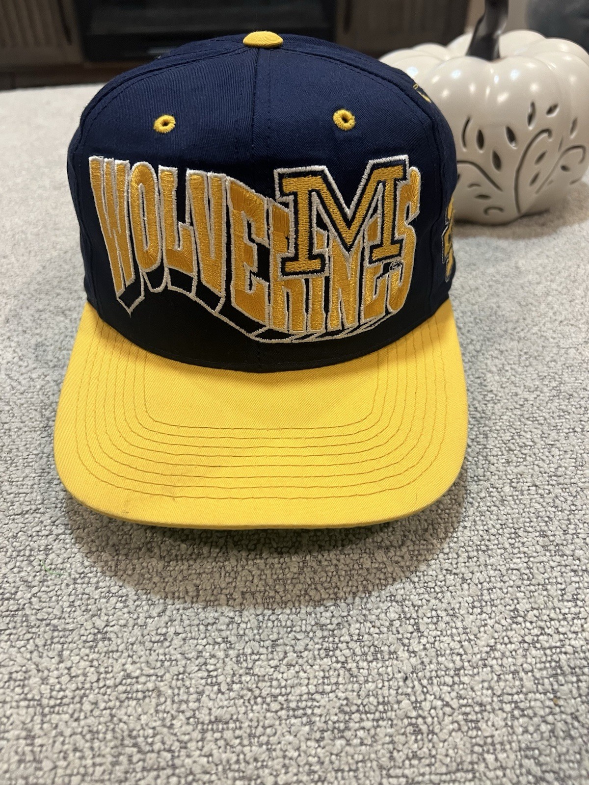 Vtg Michigan Wolverines Blue Wave Snapback Hat Cap 1984  NCAA Champs Embroid