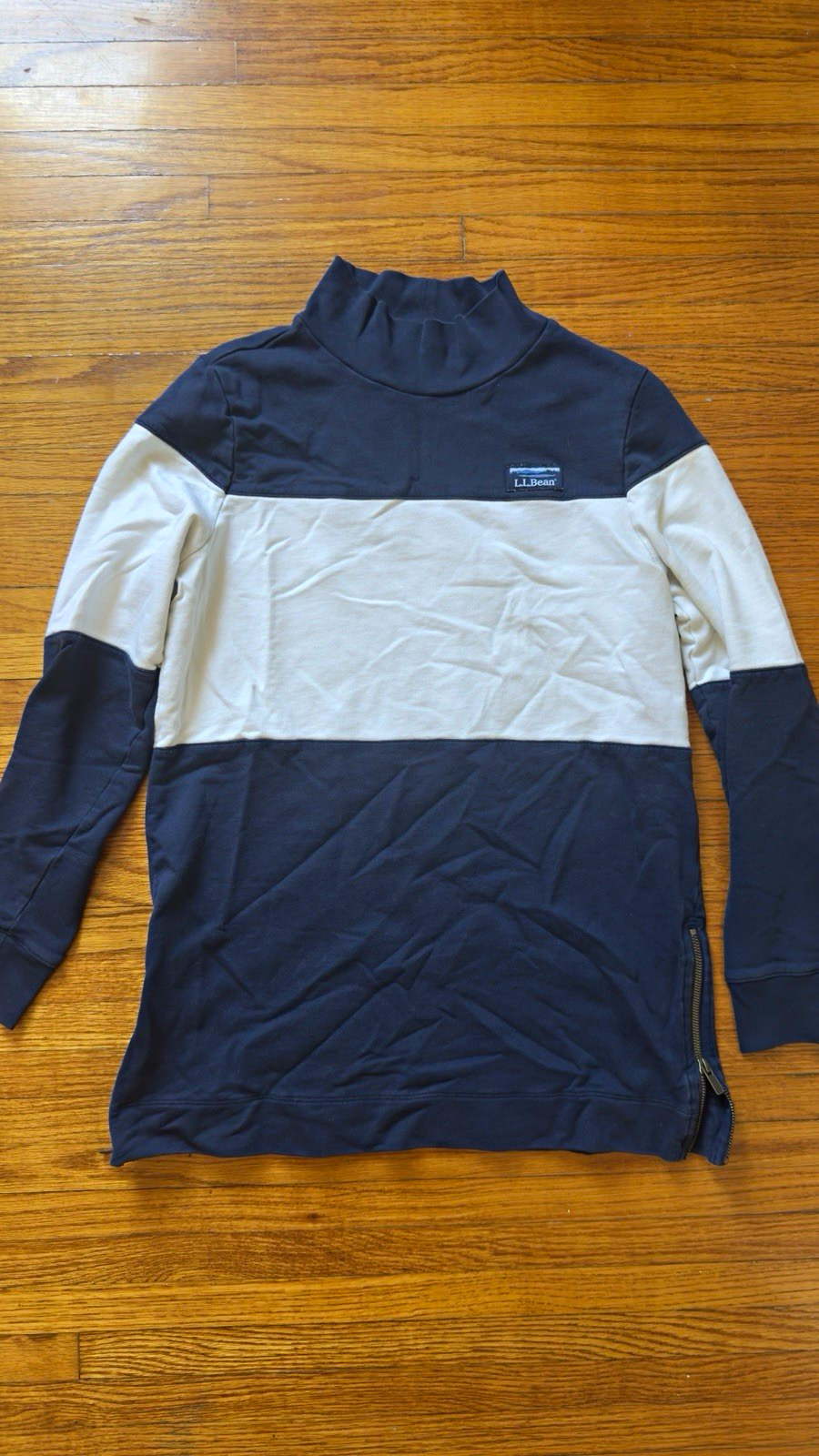 L.L.Bean Blue/White Colorblock Mock Neck Pullover Sweatshirt Long Sleeve S