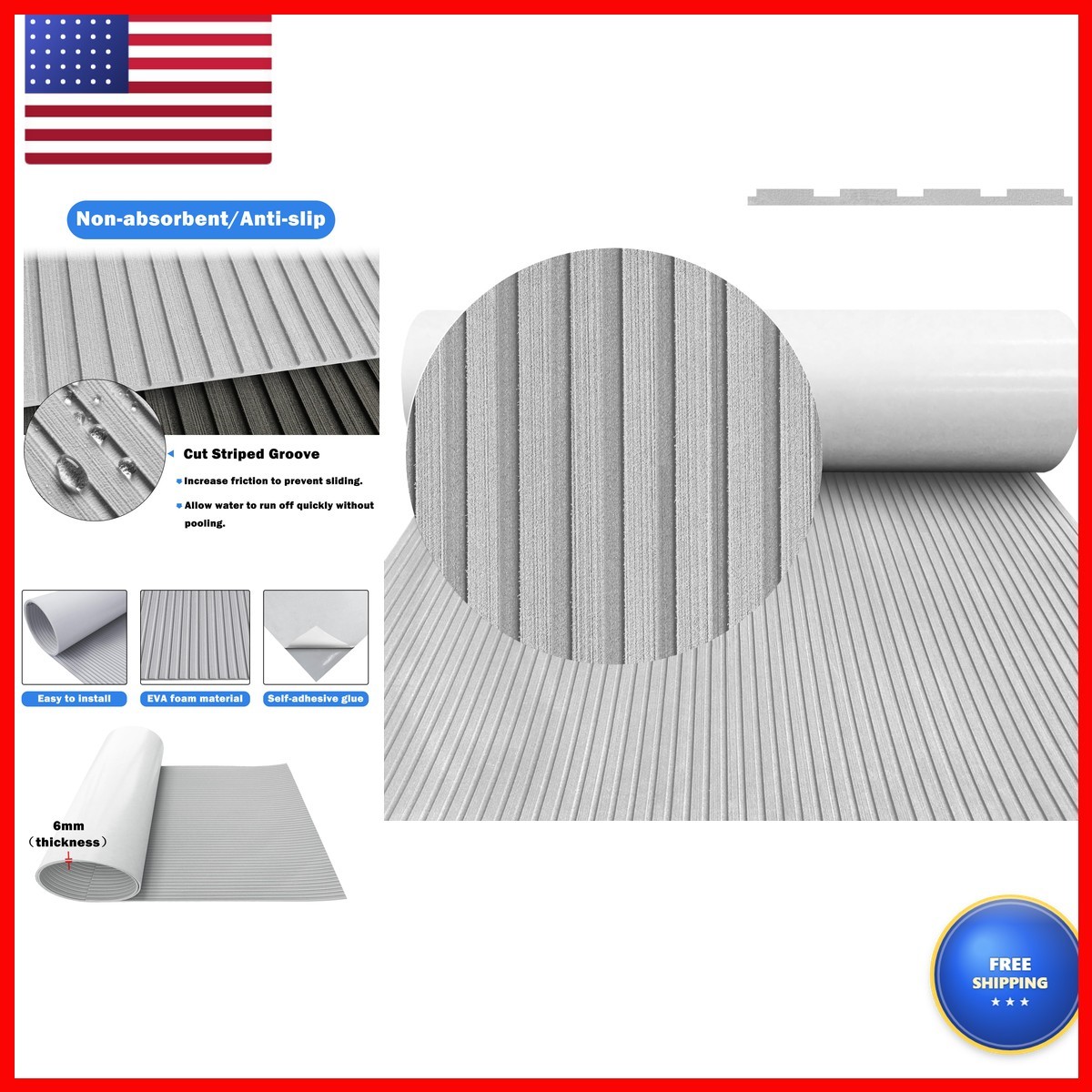 HZCHIONE EVA Foam Decking Grey 94x16 Self-Adhesive Kayak Boat Yacht HZCHIONE EVA Foam Decking Grey 94x16 Self-Adhesive Kayak Boat Yacht