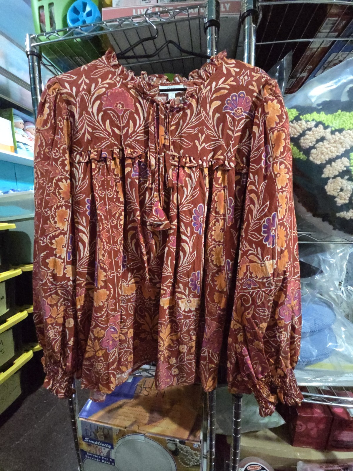 New Oddi 1X Boho Rust Floral Tie-Neck Peasant Blouse New Oddi 1X Boho Rust Floral Tie-Neck Peasant Blouse