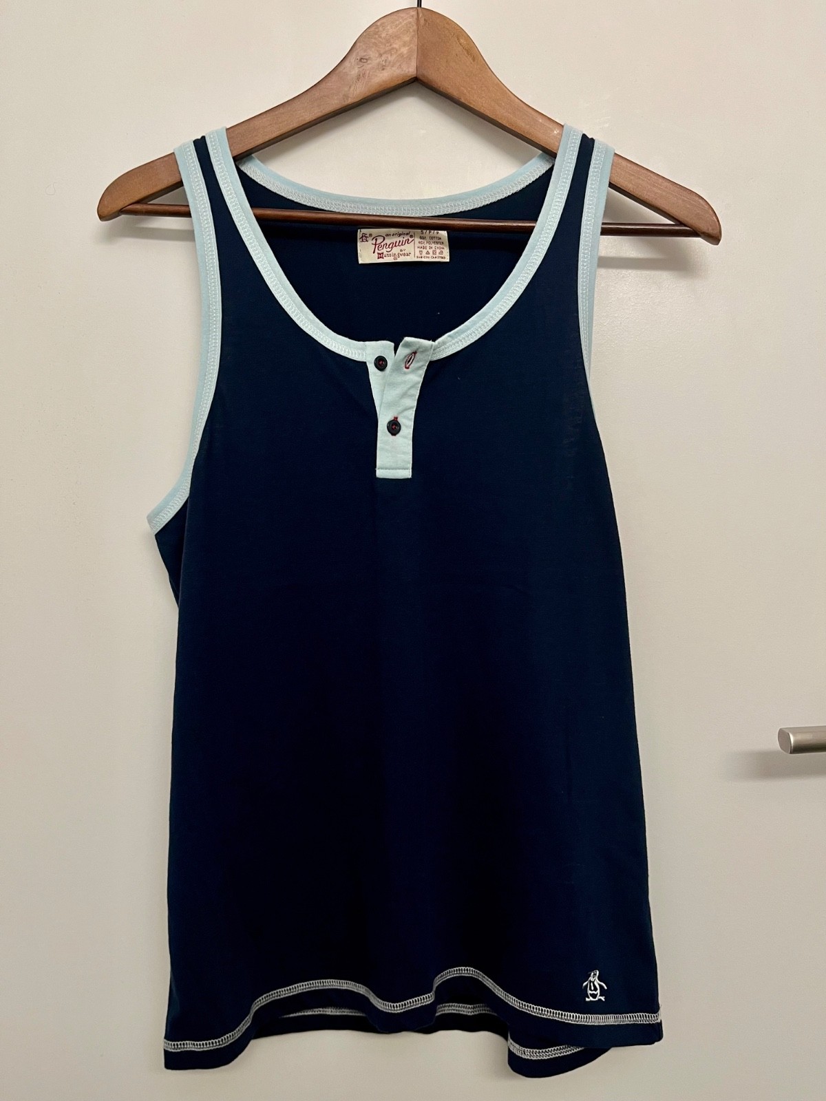 Original Penguin Men’s Tank Top Small Navy with light blue trim Henley