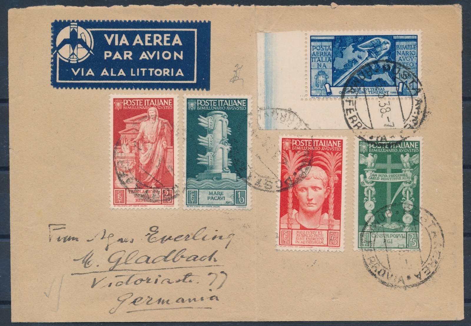 1938 ITALY AIRMAIL VICTORY WING LIRE 1 + 1 AUGUST SIGNATURE 746 1938 ITALY AIRMAIL VICTORY WING LIRE 1 + 1 AUGUST SIGNATURE 746