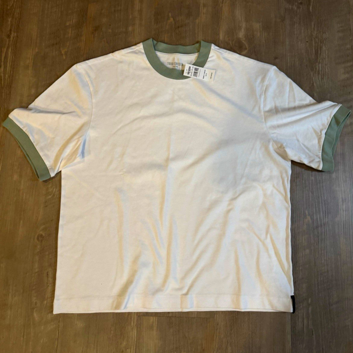Todd Snyder Men\'s White/Green Ringer T-Shirt Cotton Knit Crew Neck Short S