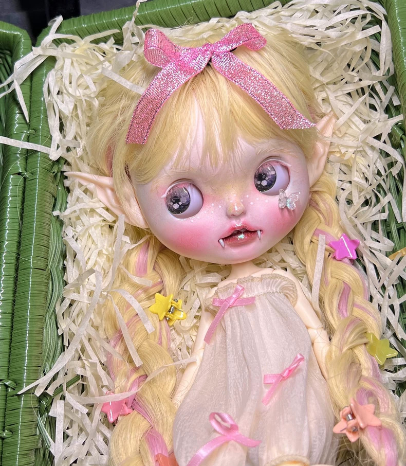 OOAK Custom Full Set OB24 Blythe Doll White Skin Elf Ears Collectible Art Doll