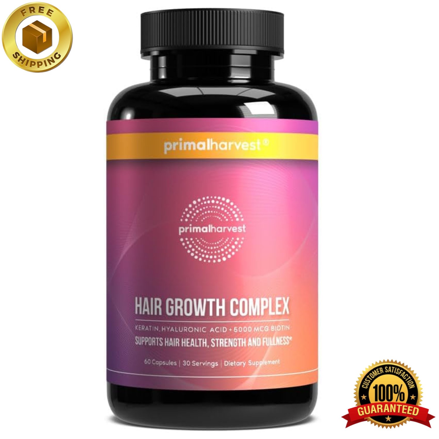 1-5 pack Primal Harvest Hair Growth Complex - Daily Supplement, 60 Capsules