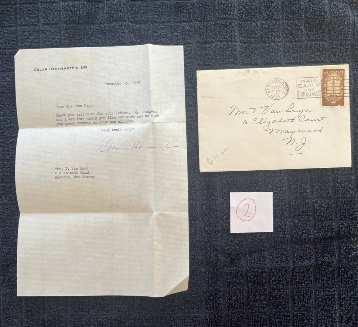 OSCAR HAMMERSTEIN II November 1959 Typed Letter on letterhead Autograph OSCAR HAMMERSTEIN II November 1959 Typed Letter on letterhead Autograph