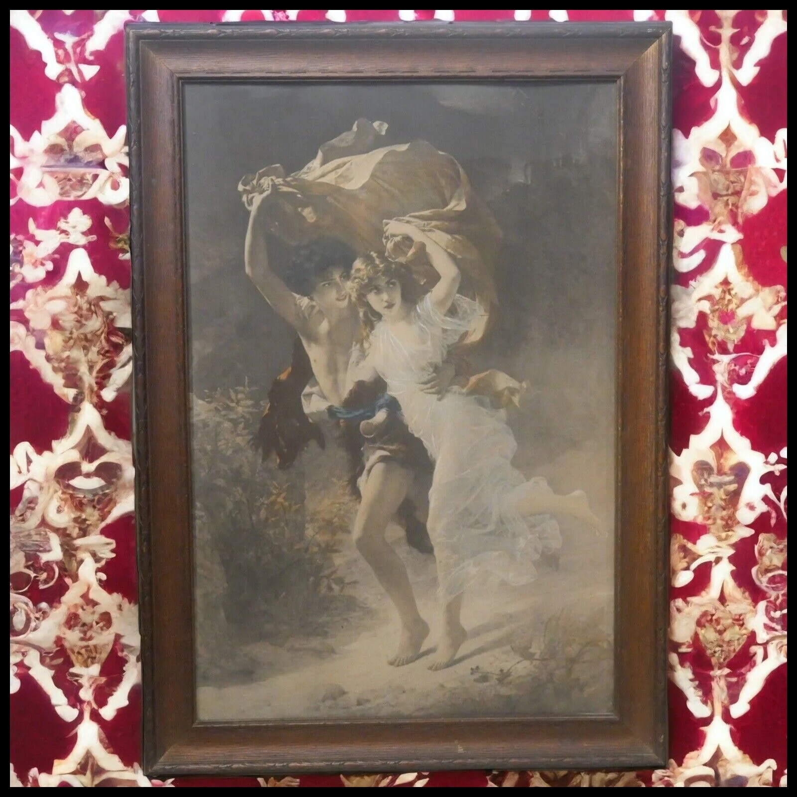 Pierre Auguste Cot The Storm Antique Victorian Framed Aquatint Goupil Print 1880