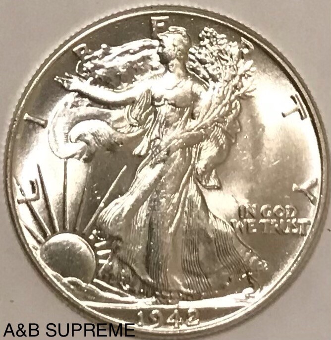 1942 Walking Liberty Half Dollar From OBW Roll Estate CH-GEM Bu Unc 90% Silver
