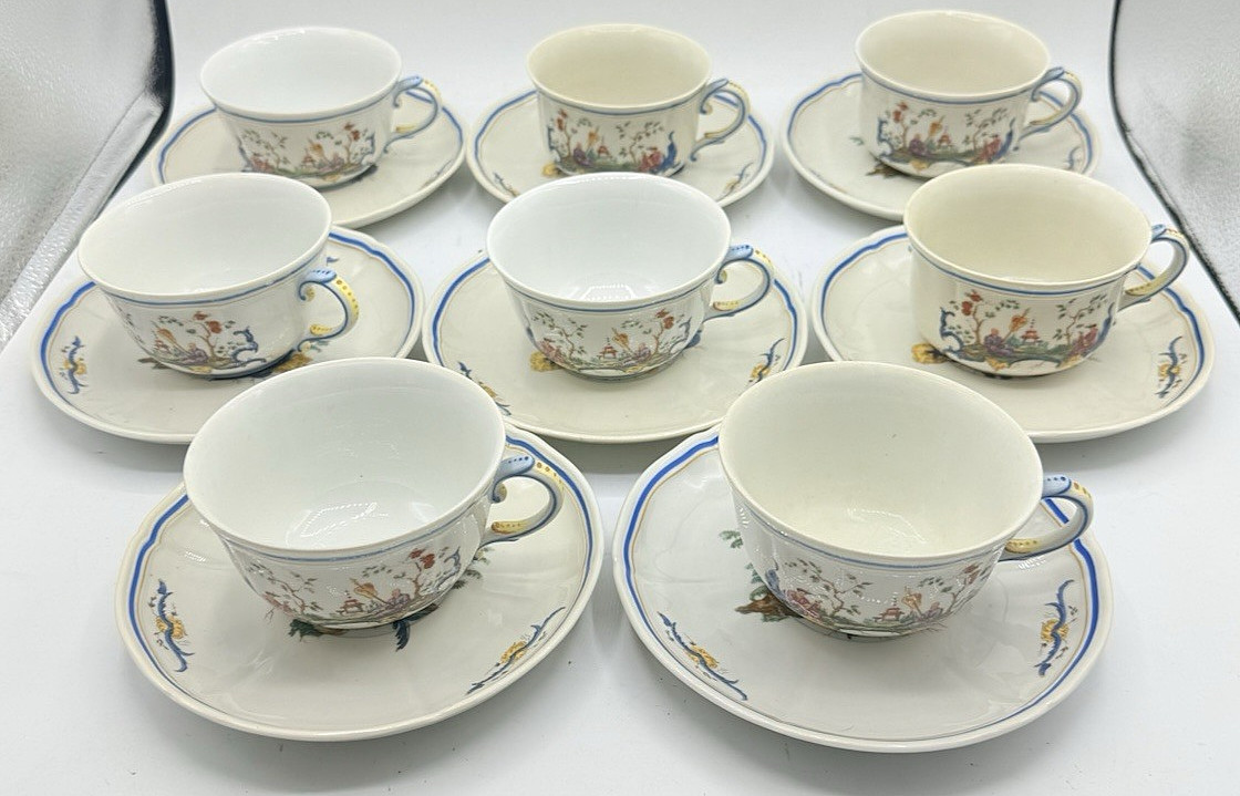 Richard Ginori 1735 Italy CHINOIS Porcelain CUPS & SAUCERS (16pc Set) RARE