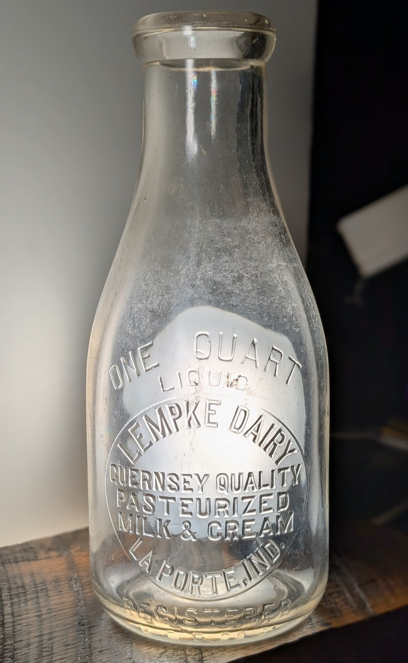 RARE Quart Milk Lempke Dairy LaPorte La Porte IN IND INDIANA Bottle Cream 1936