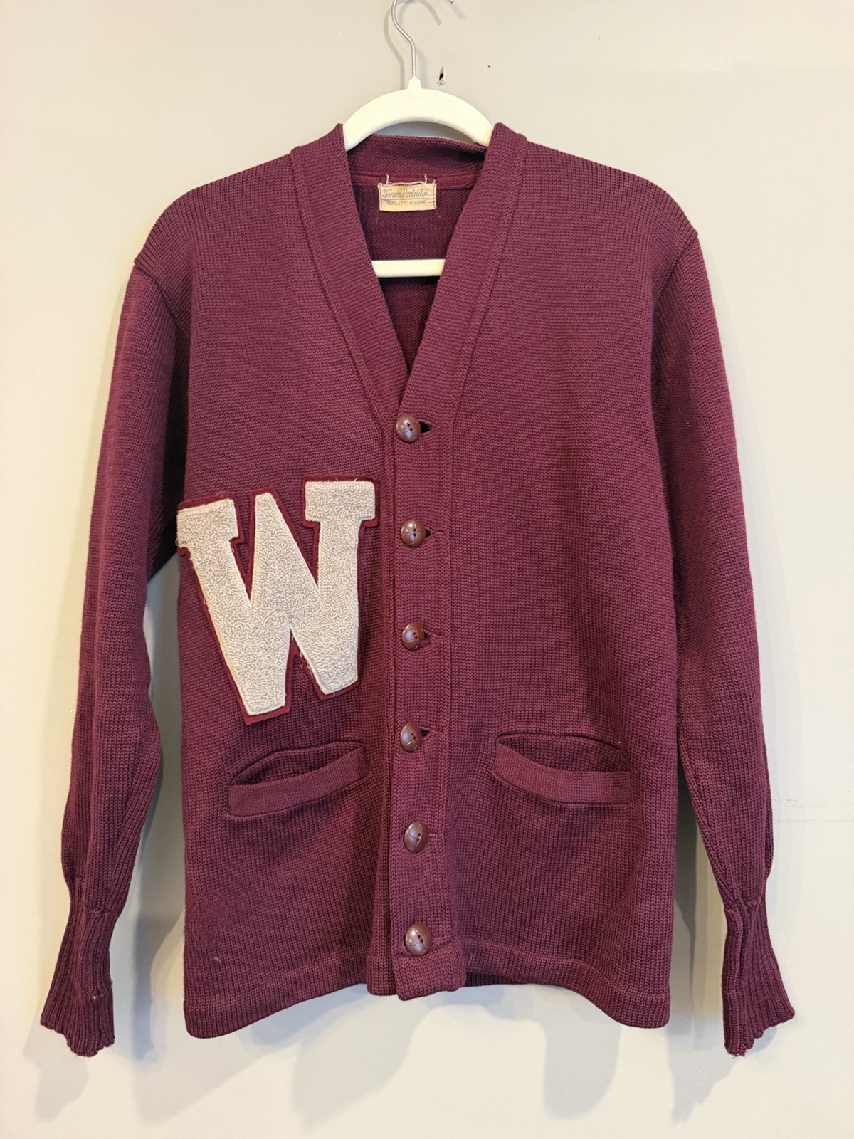 Vintage 50s Horace Partridge Maroon “W” Varsity Sweater Cardigan Medium
