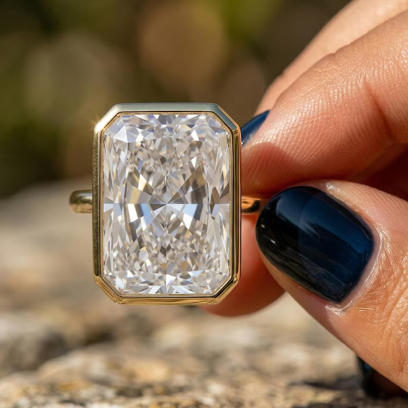 IGI 6 Ct Radiant-Cut EF/VS1 Lab Grown Diamond Bezel Wedding Ring 14K Yellow Gold