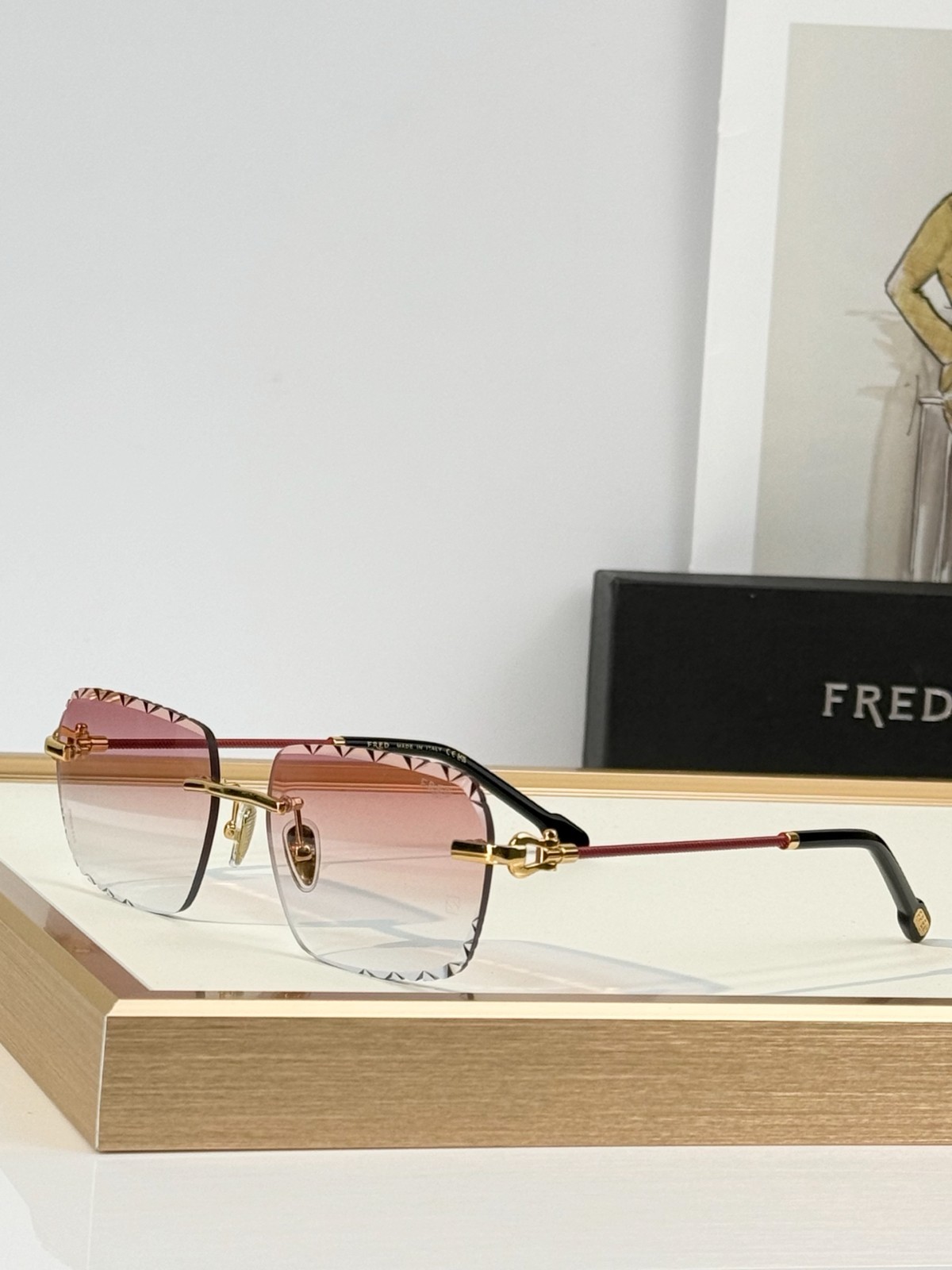 FRED FG57415U Pink Gradient Rimless Sunglasses 58-17-142 Fashion Luxury Shades