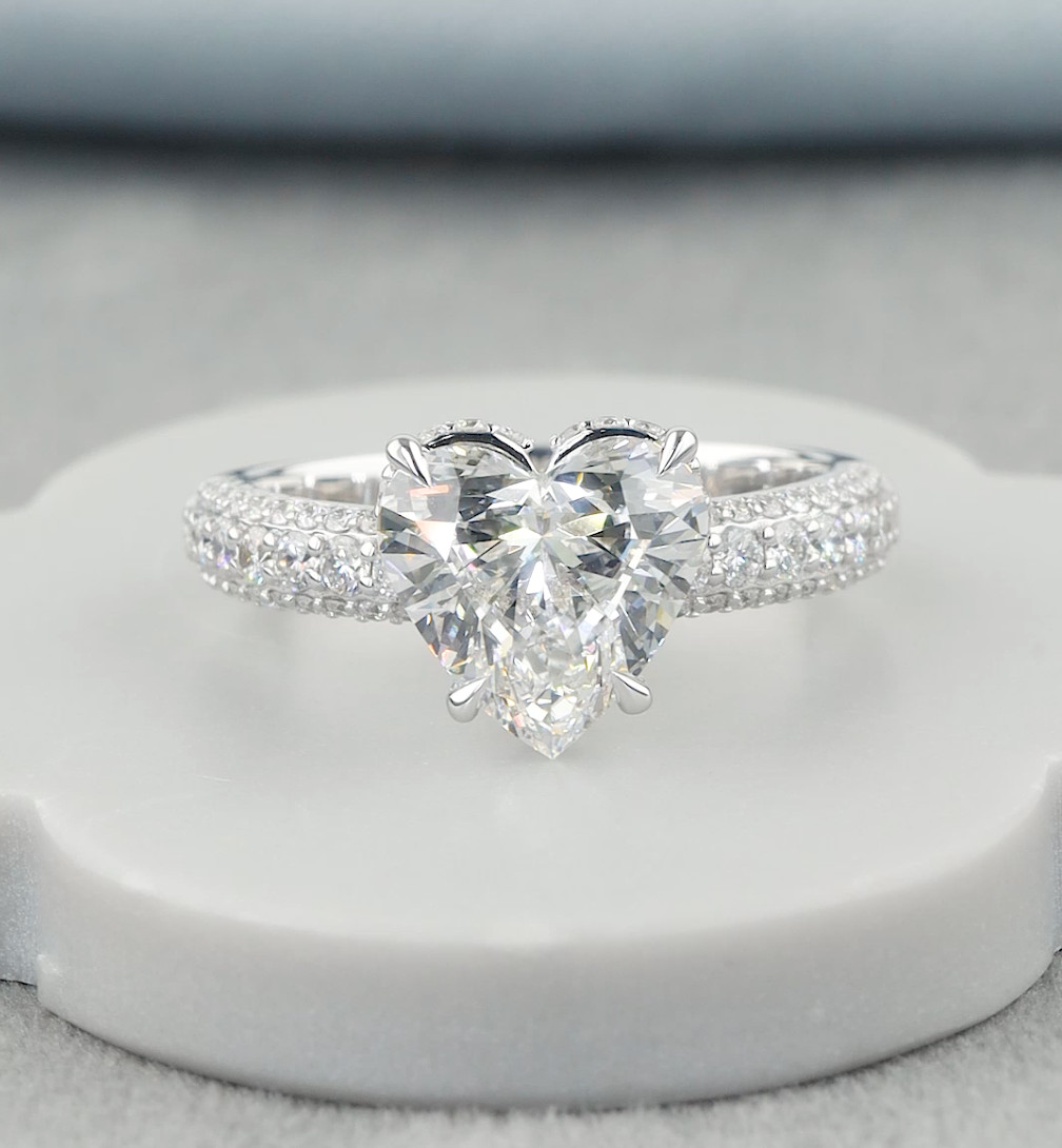 3.21 CTW Heart Cut Lab-Grown Diamond Engagement Hidden Halo Ring,IGI Certified