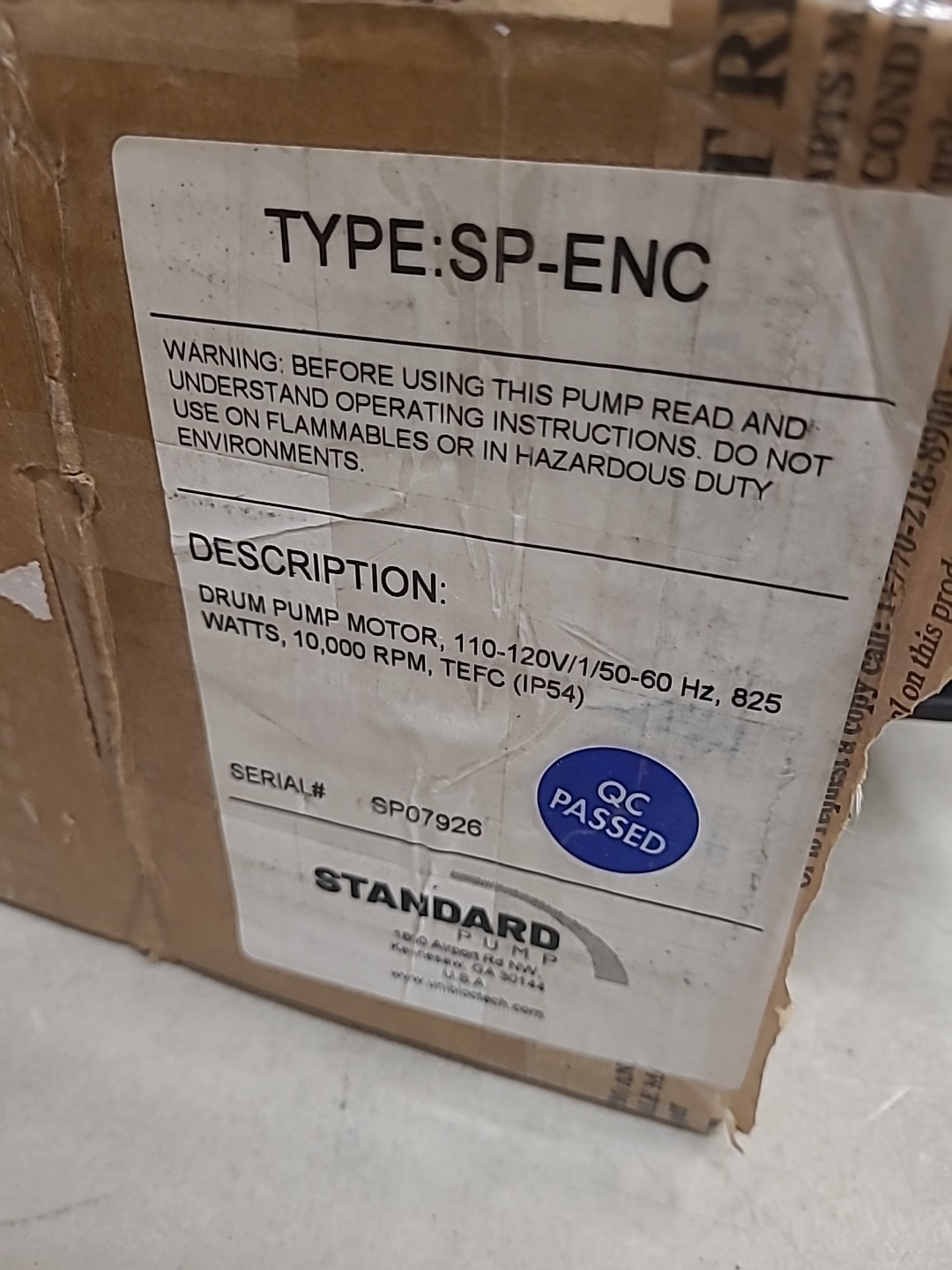STANDARD DRUM PUMP MOTOR SP-ENC, 10,000 RPM, TEFC IP54