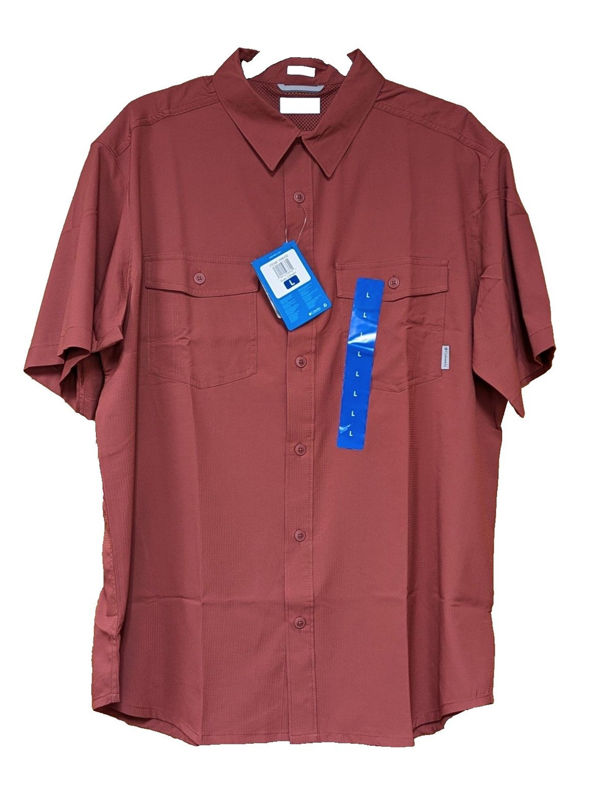 Columbia Men’s L 40 UPF Omni-Shade Omni-Wick Fishing Shirt Dusty Crimson