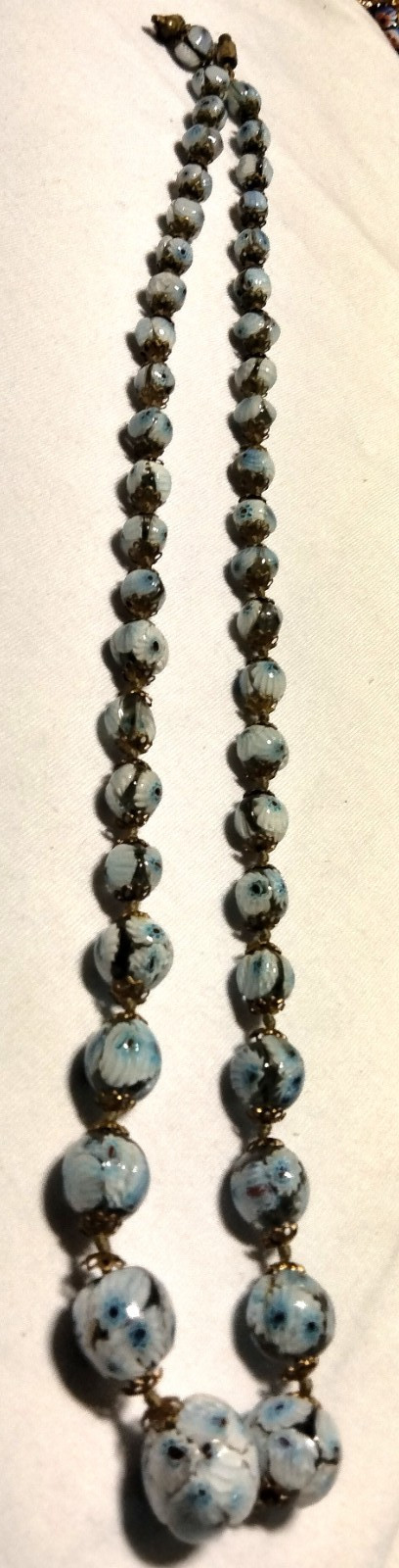 Vintage Venetian Rare Blue Center Murina Glass Beads Beaded Necklace