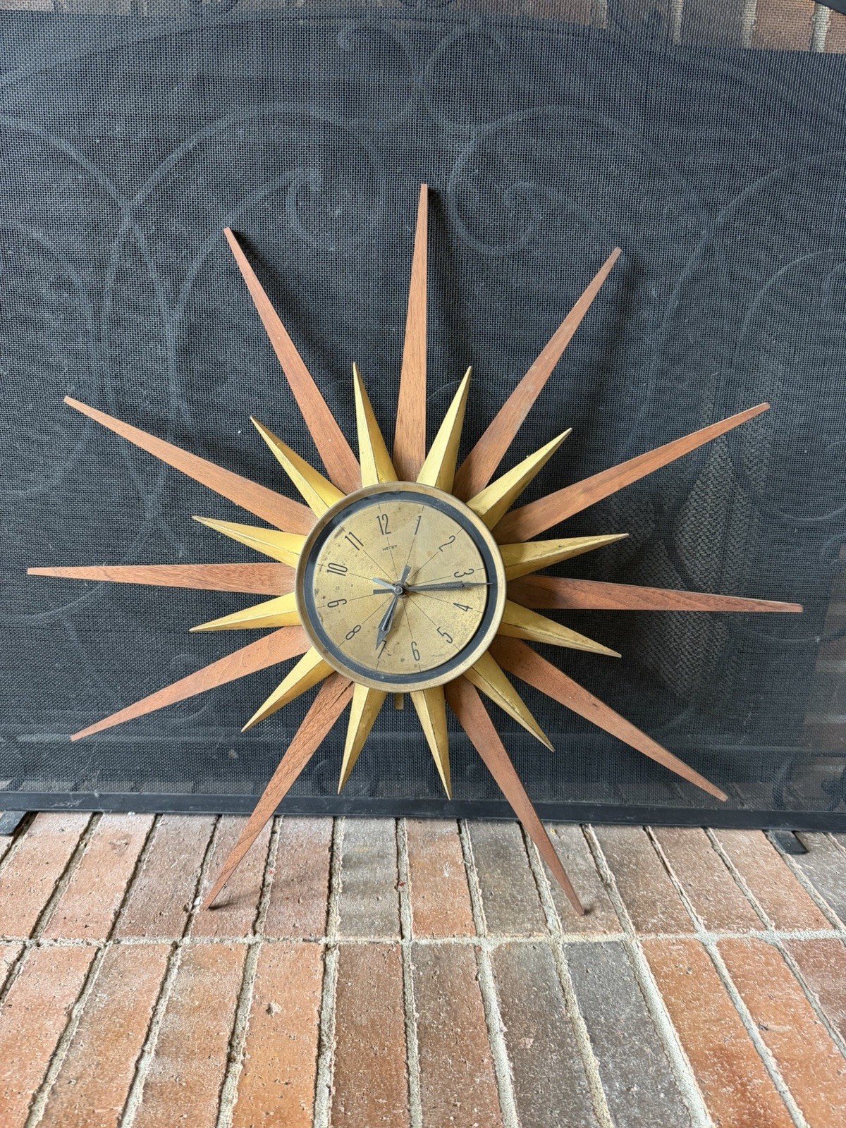 VTG Mid Century Modern Welby Starburst Sunburst Wall Clock Retro 1960's Parts VTG Mid Century Modern Welby Starburst Sunburst Wall Clock Retro 1960's Parts