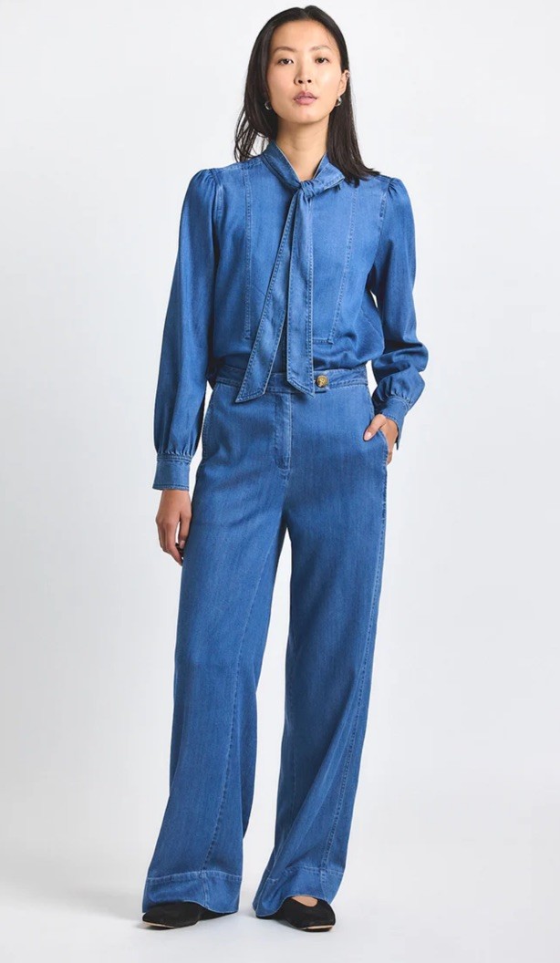 NWT $395 Derek Lam 10 Crosby Eli Wide-Leg Trousers in Keri Wash Size 6