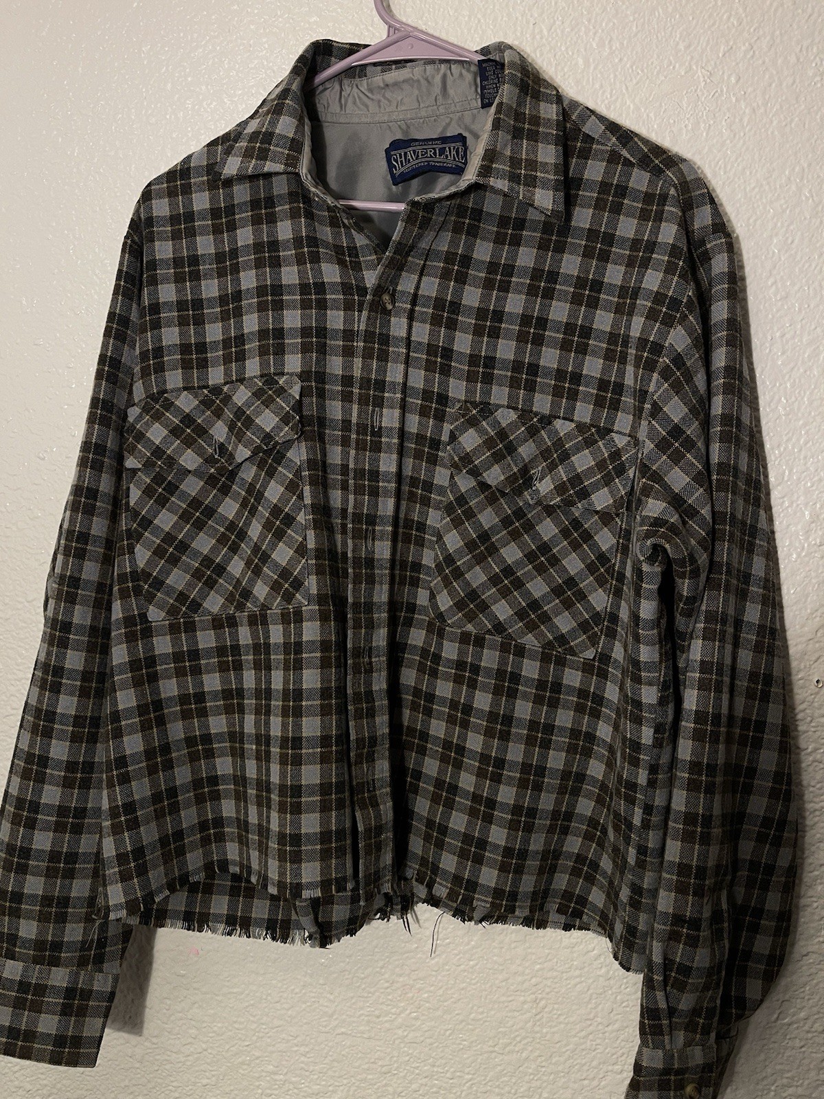 Vintage Shaver Lake Cropped Plaid Flannel Shirt - Raw Hem
