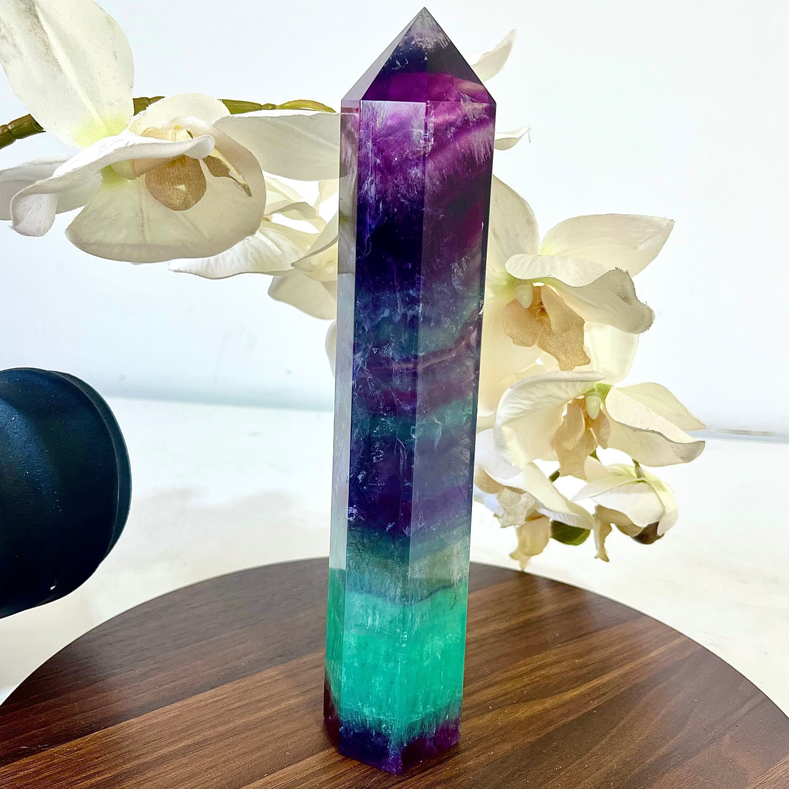 2.33LB Natural colored fluorite crystal engrave obelisk Crystal pillar