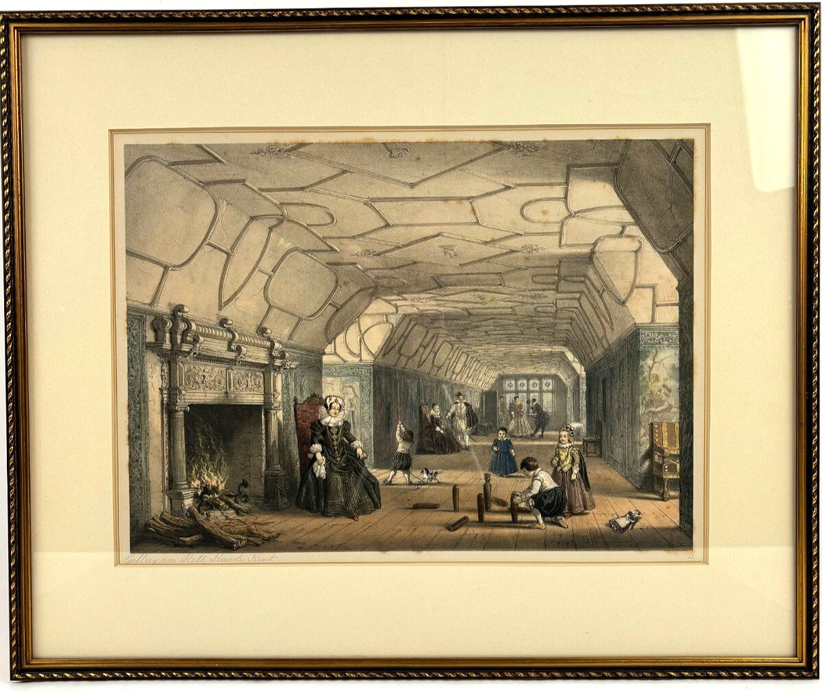 JOSEPH NASH Antique Hand Colored Litho Gallery Over Hall Knole House