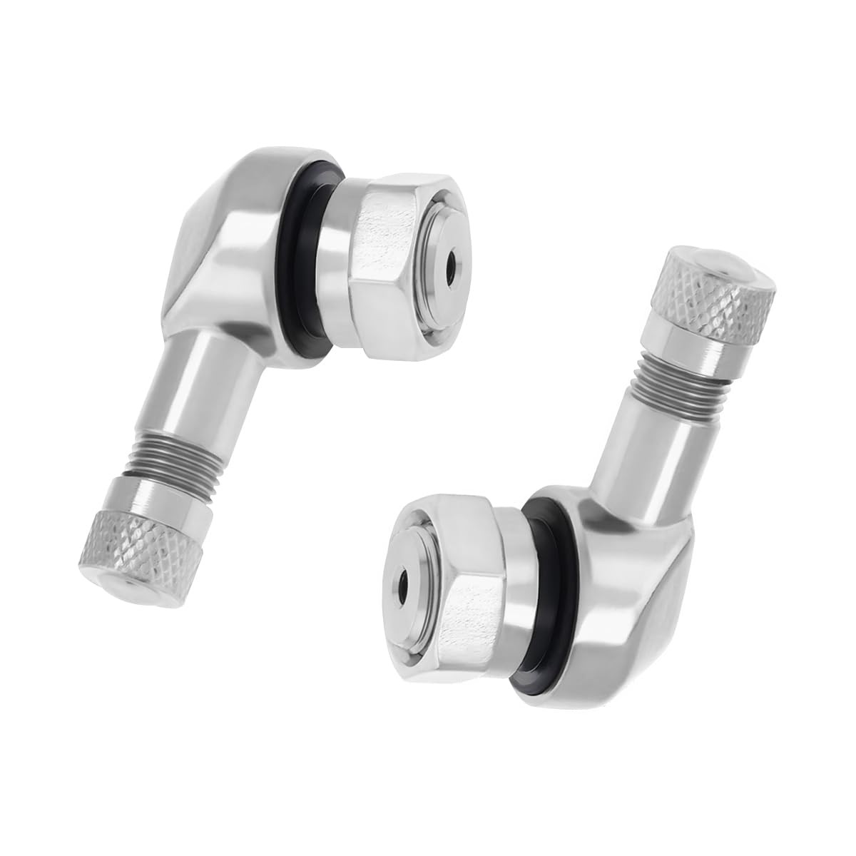 Yourkar 2 PCS Motorcycle Tire Valve Stems, 90 Degree Angle Metal Silver