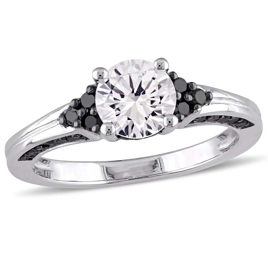 AMOUR 3/8 CT TW Black Diamond and Created White Sapphire Engagement Ring In