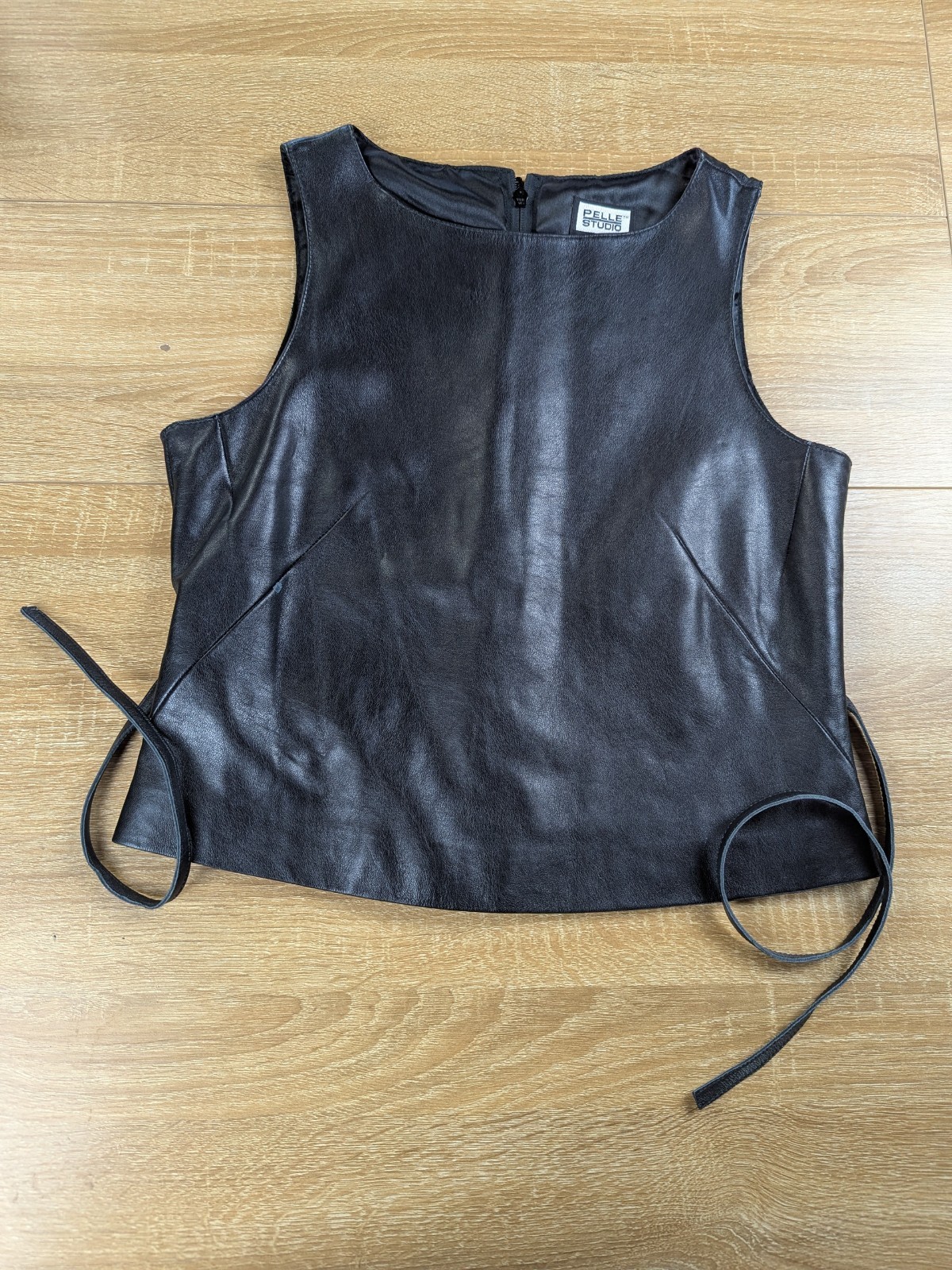 VTG Pelle Studio Wilsons Leather Tank Top Black Side Tie Sleeveless Shell M VTG Pelle Studio Wilsons Leather Tank Top Black Side Tie Sleeveless Shell M