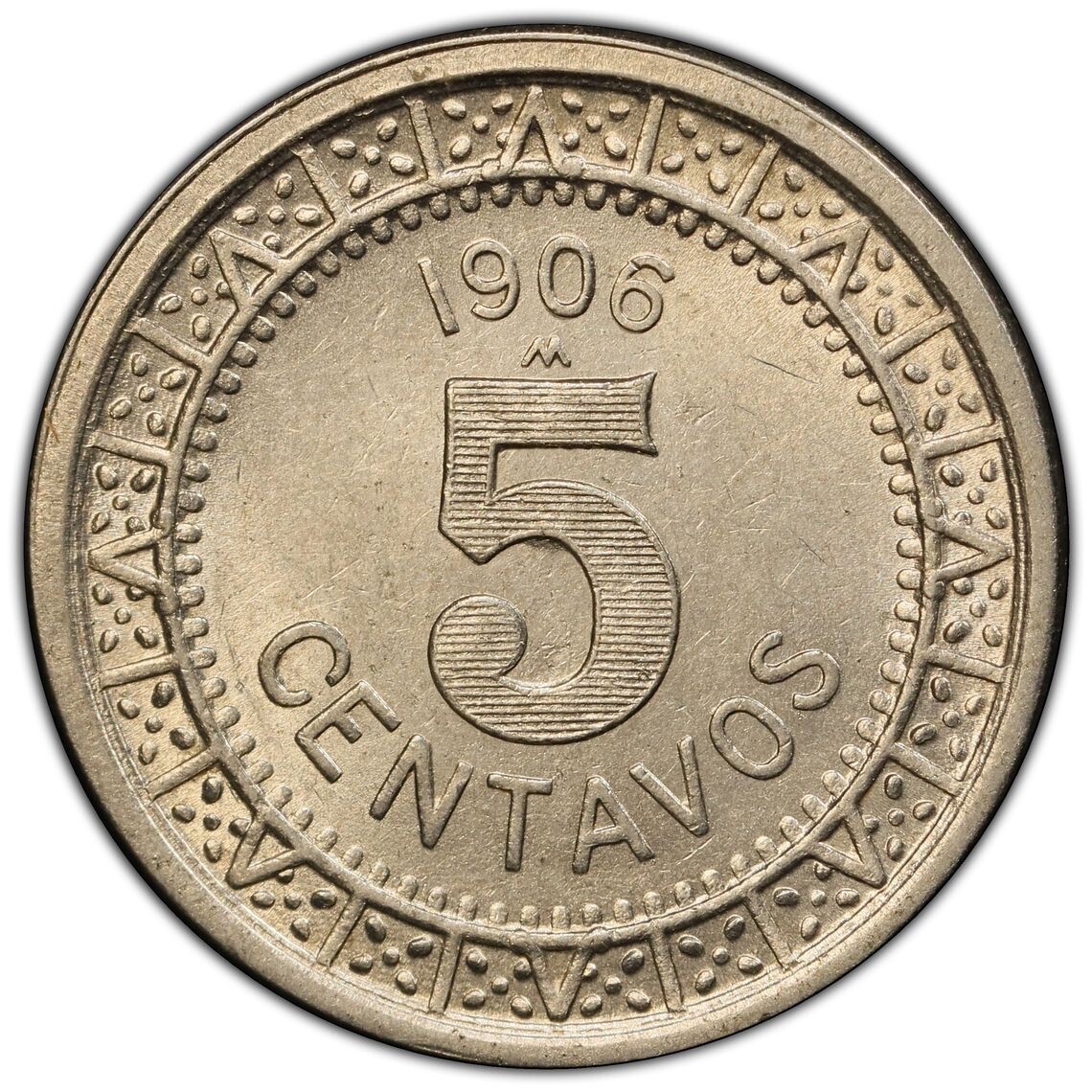 MEXICO  1906  5 CENTAVOS COIN, UNCIRCULATED,  PCGS CERTIFIED MS-62