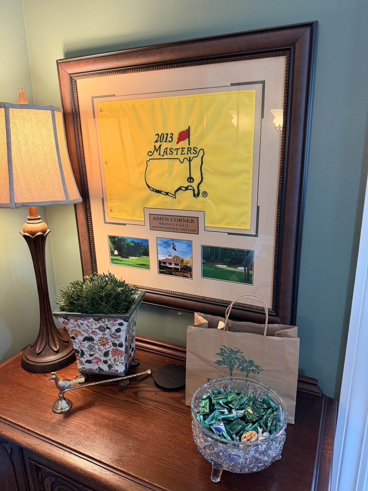 2013 Augusta National Masters Tournament Flag Framed W/ Pictures \'Amen Corner\' 2013 Augusta National Masters Tournament Flag Framed W/ Pictures \'Amen Corner\'