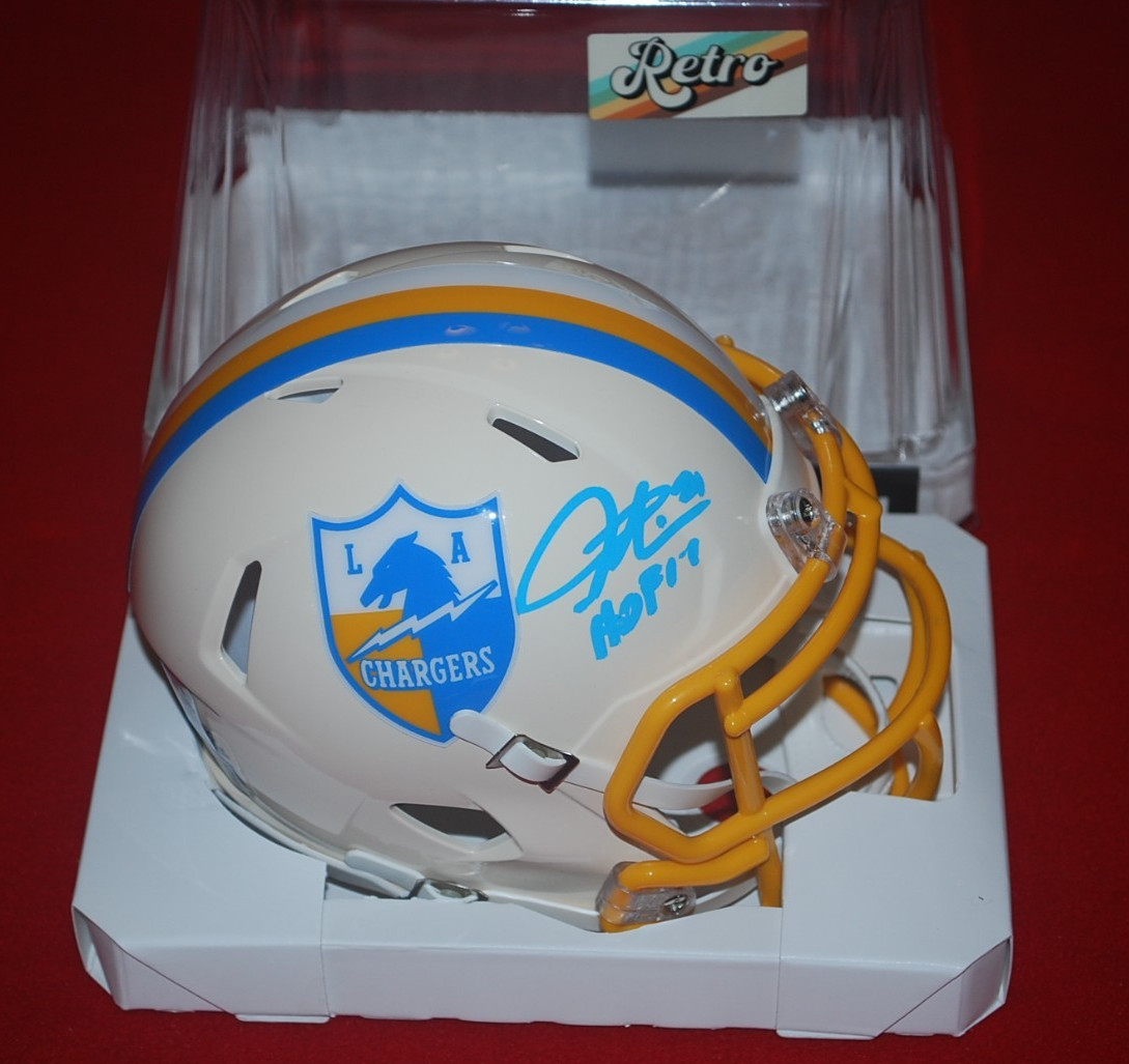 LADAINIAN TOMLINSON Chargers Signed RETRO HOF 17 Mini Helmet Beckett BY017595