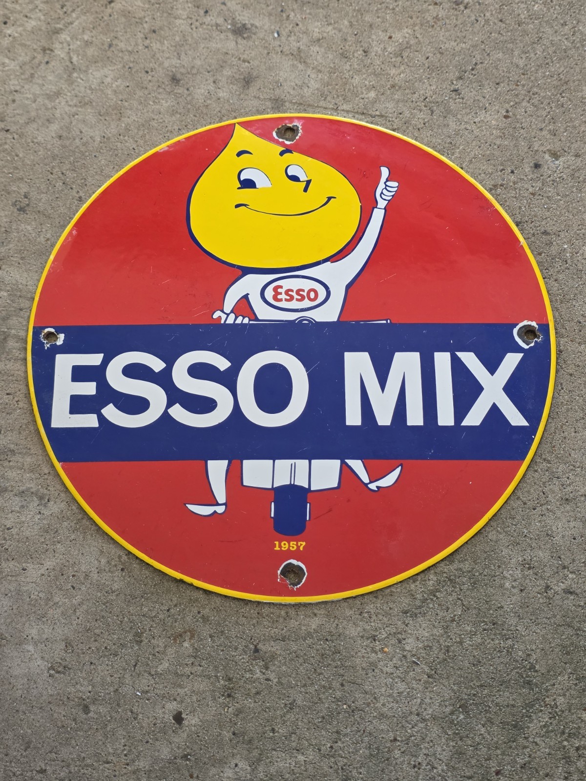VINTAGE 1957 ESSO MIX PORCELAIN SIGN GAS PUMP SIGN 12