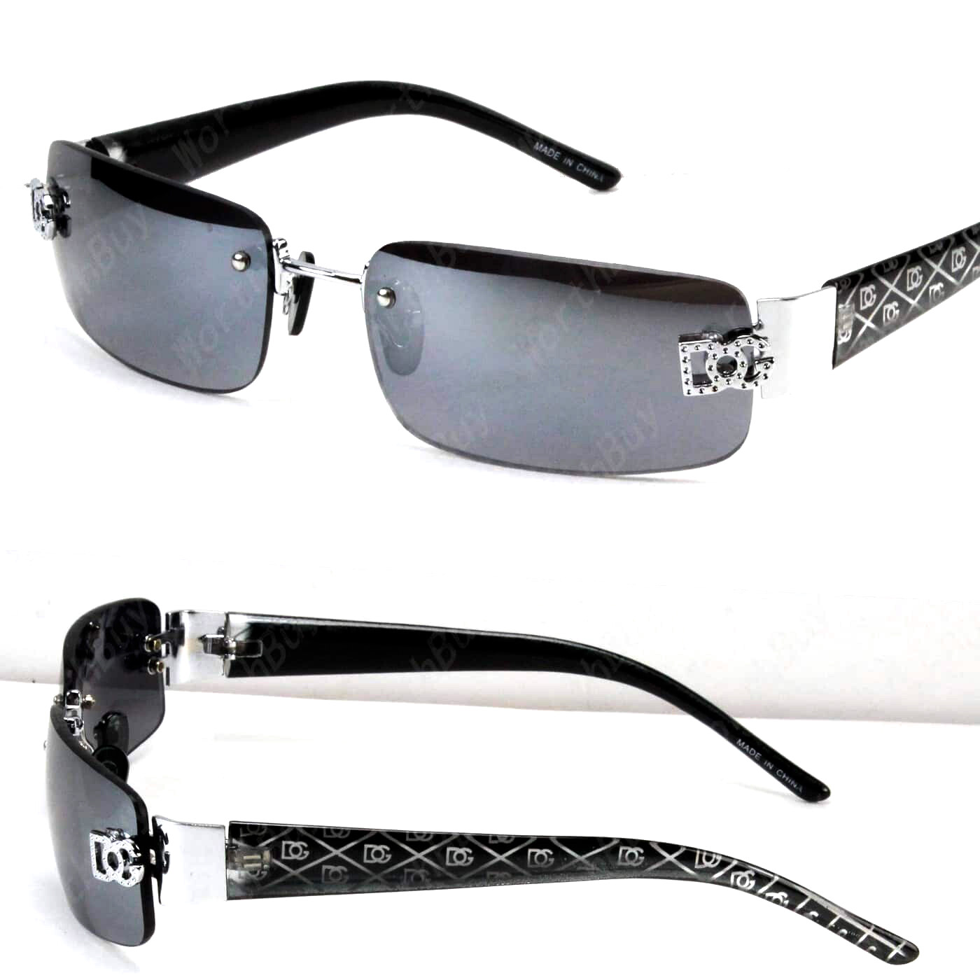 Mens Womens Sunglasses Designer Shades Fashion Rimless Rectangular Wrap Around