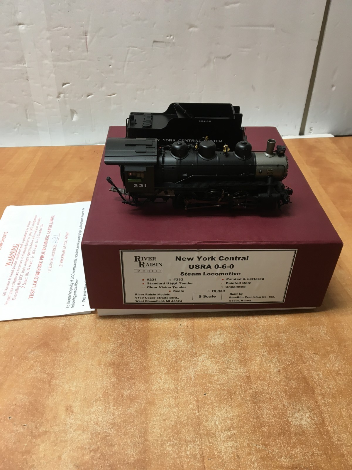 River Raisin Brass Steam Locomotive S scale #231 New York Central 0-6-0 f62 River Raisin Brass Steam Locomotive S scale #231 New York Central 0-6-0 f62