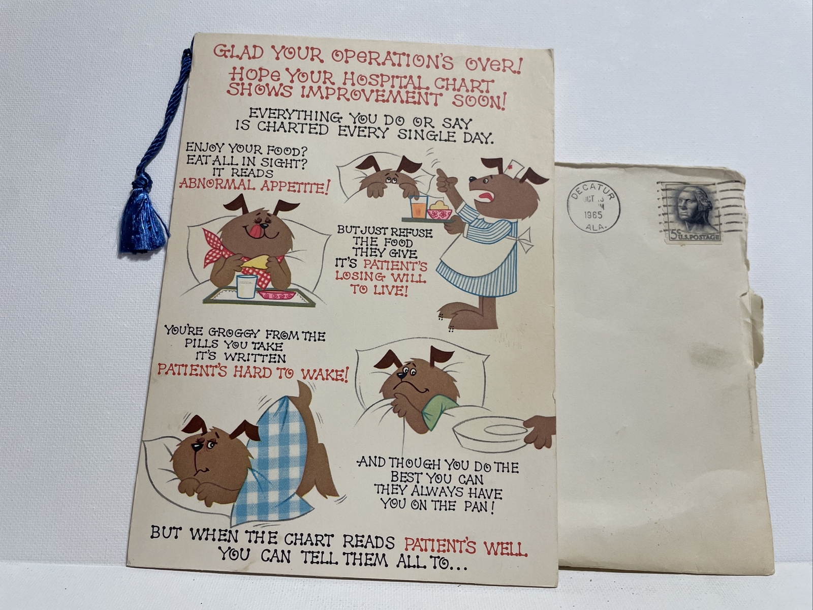 Vintage Rust Craft Hospital stay/operation get well card signed stamped 1965 Vintage Rust Craft Hospital stay/operation get well card signed stamped 1965