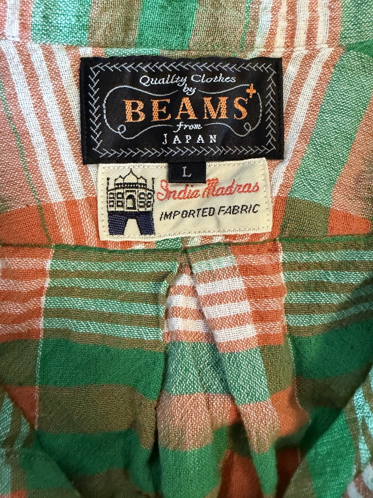 Beams of Japan Indian Madras Popover Size Large Long Sleeve Shirt Men\'s Plaid Beams of Japan Indian Madras Popover Size Large Long Sleeve Shirt Men\'s Plaid