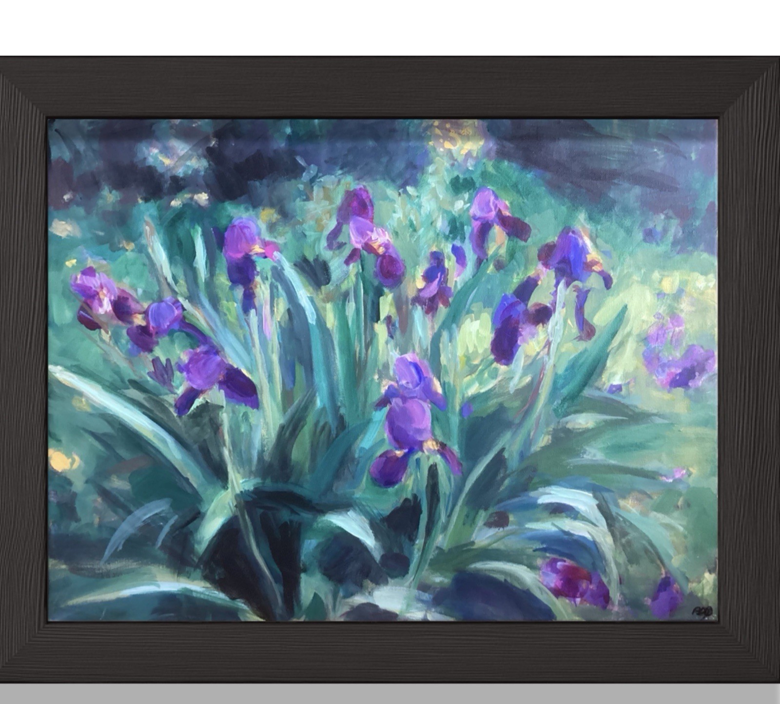 PDQ Artist Original Painting Landscape Iris Garden Impressionism Acrylics 18x24
