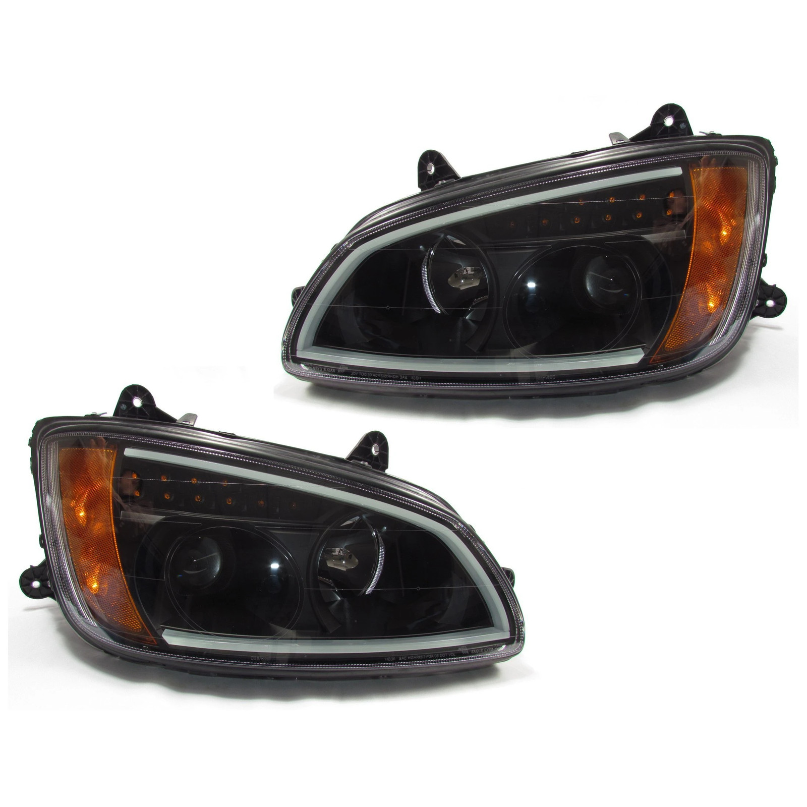 Fortpro Black Projector Headlights w/LED Bar & Signal For Kenworth T660 - 2008-2