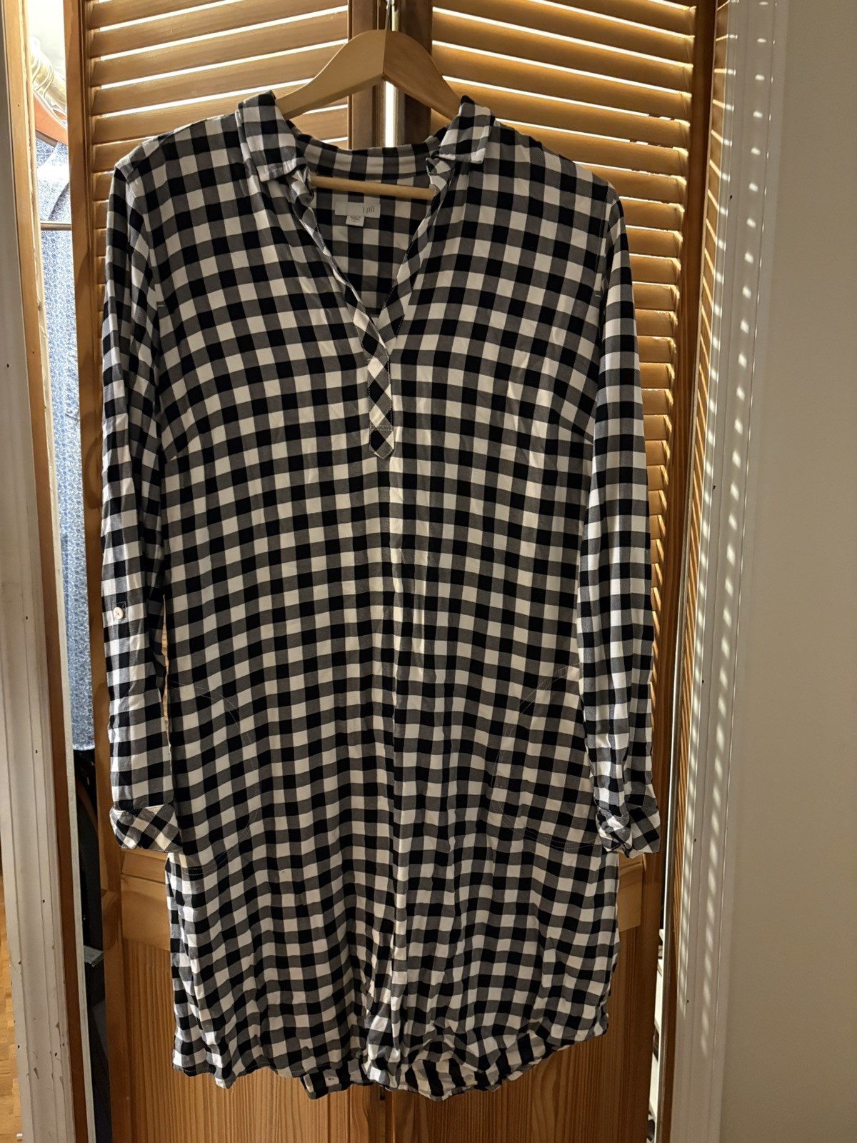 J. JILL Gingham Tunic Shirt Dress Black/White Size Large