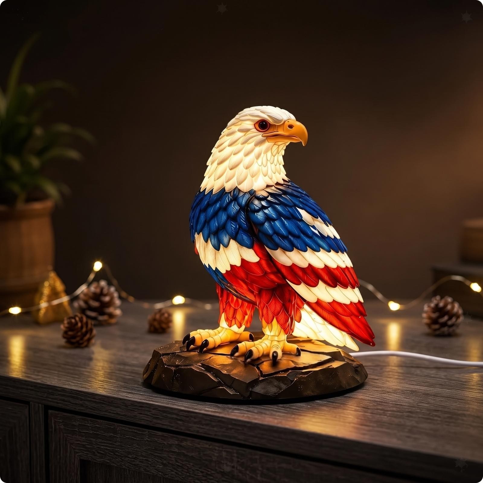 Glowing Eagle Lamp Patriotic Tabletop Lamp Americana Nightlight Warm for